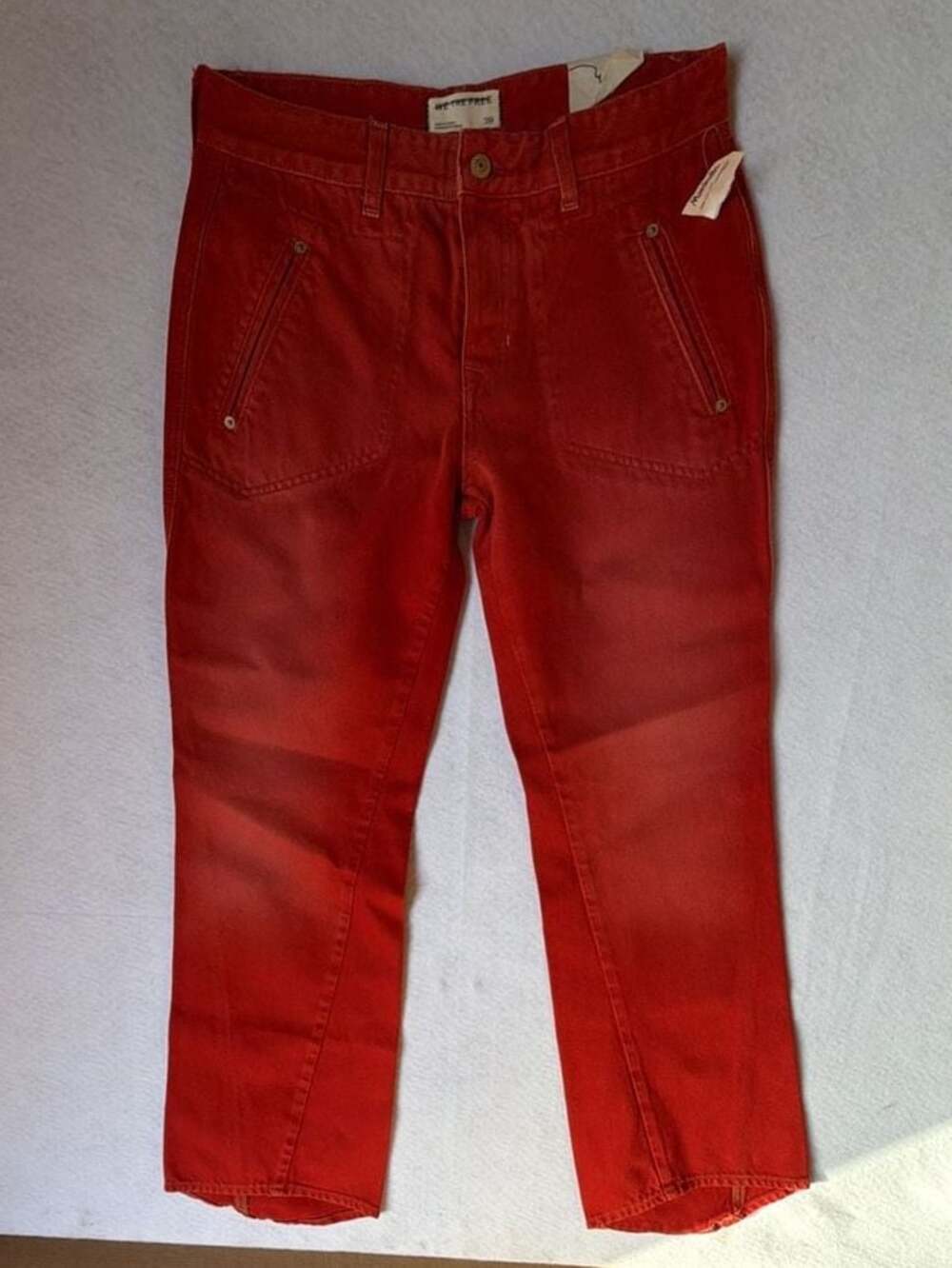 We The Free Tomato Red Zip Pocket Moto Utility Jeans Size 29